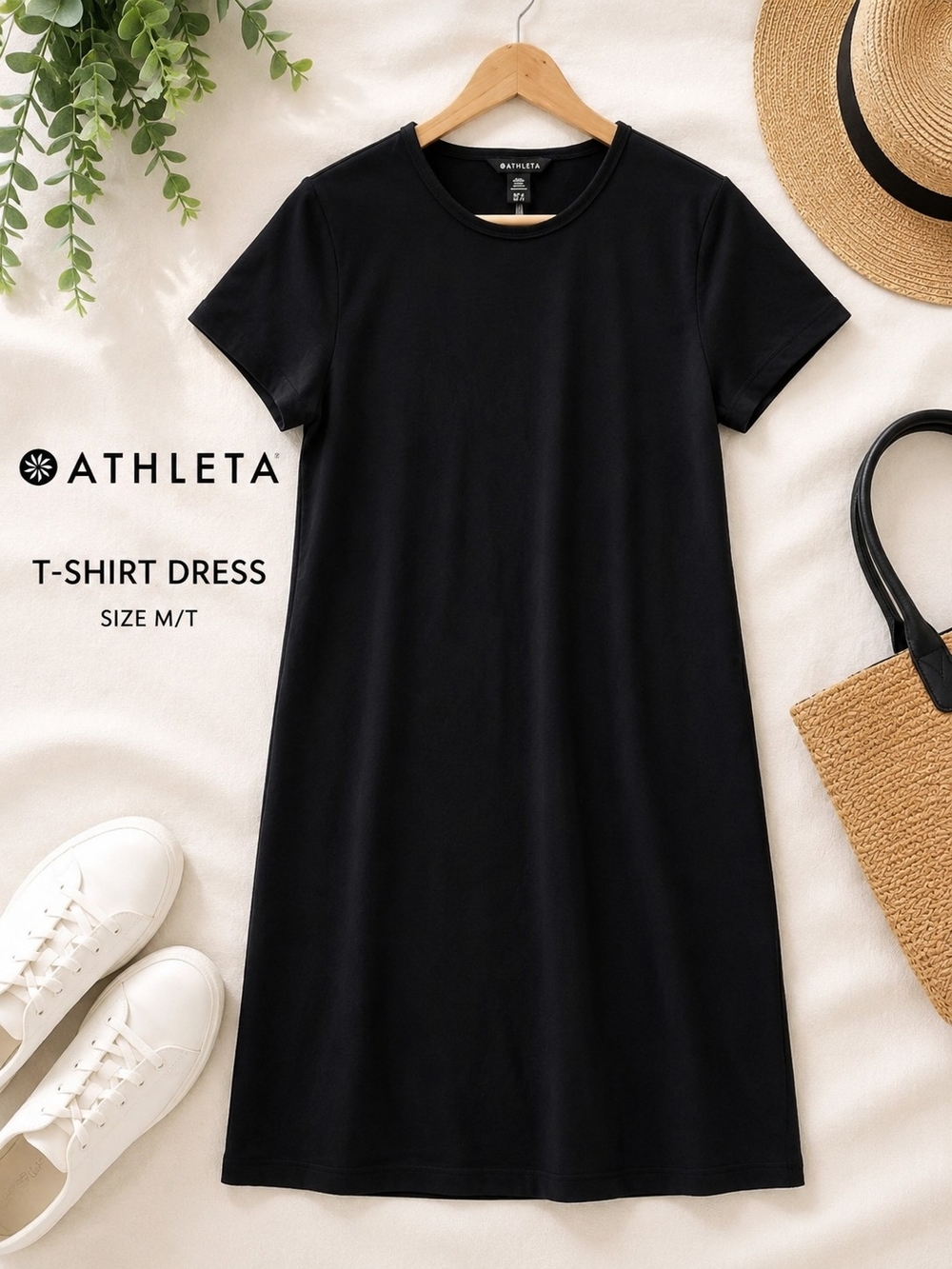 Athleta Black Supima Cotton T-Shirt Dress Size M/T Medium Tall